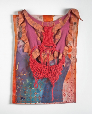 Mixed media fabric and yard abstract wall hanging by Erin Castellan