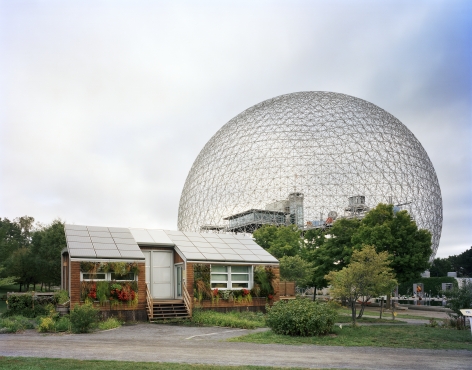 Jade Doskow, Montreal 1967 World's Fair, Man and His World, Buckminster Fuller's Geodesic Dome with Solar Experimental House, 2012, Archival Pigment Print,  30h x 40w in, Edition of 5, Photography
