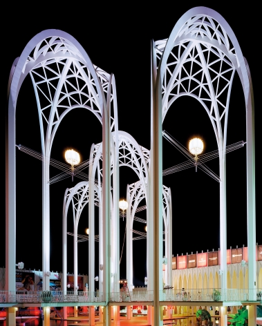 Jade Doskow, Seattle 1962 World's Fair, The Century 21 Exposition, Science Center Arches at Night, 2014, Archival Pigment Print, 25h x 20w in, 63.50h x 50.80w cm, Photography