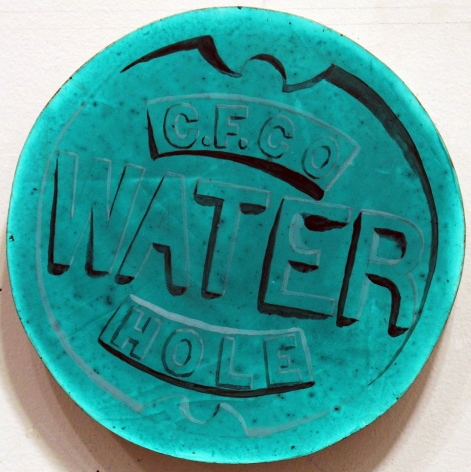 Hannah Cole  Water, 2013  Acrylic on shaped birch panel  10" diameter, photo-realistic circular painting of a water meter.