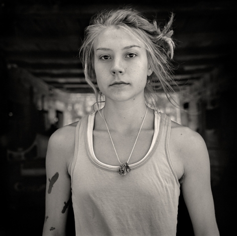 Rob Amberg (1947-)  Kelsey, Paw Paw, Madison County, NC, 2012  Archival Pigment Print  5h x 5w in Edition of 10 - a photograph of a young girl in a tank top.