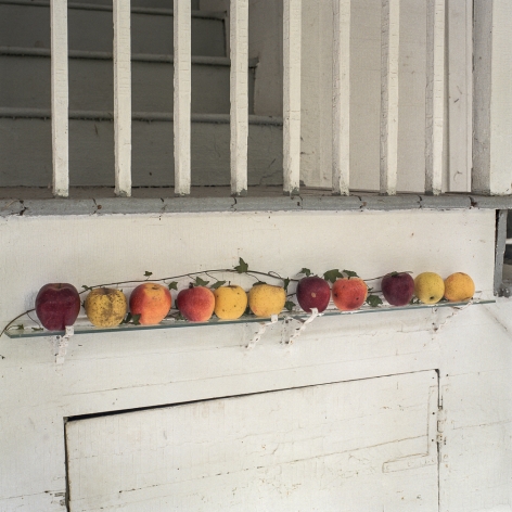 Ken Abbott, Apples grown at Hickory Nut Gap Farm, displayed on the porch of the Big House, the former Sherrill's Inn, in Fairview, NC, 2004, Archival Pigment Print on Cotton Rag Paper, 15h x 15w in, Edition of 15, Photography