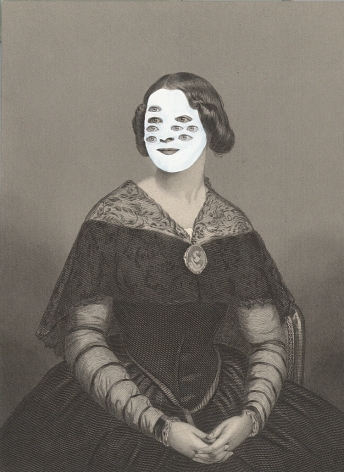 Kirsten Stolle, Mrs. Edgar Cahill 1860/2014, from the series de-identified, gouache and collage on 19th century engraving